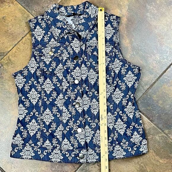 Baccini Floral Denim Style Sleeveless Button Down Collard Vest Large - Picture 5 of 9